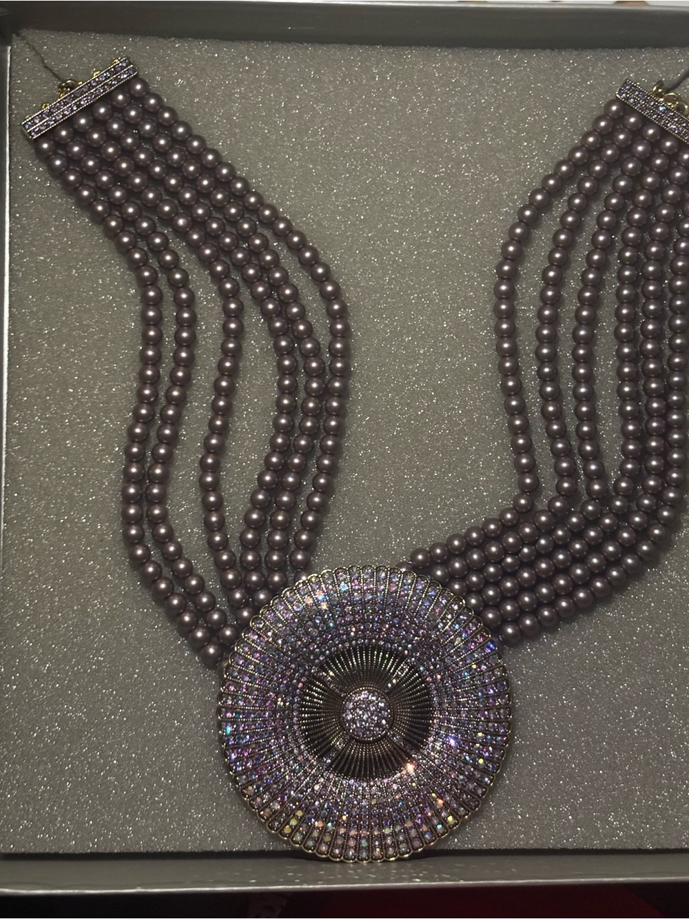 Heidi Daus Multi-Strand Pearl Crystal Medallion Statement Necklace NIB - Picture 6 of 6
